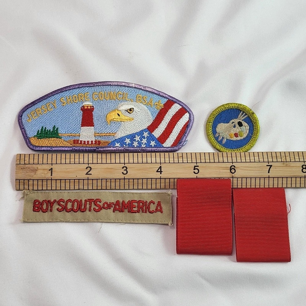 Jersey Shore Council New Jersey BSA Shoulder Patch w. Red Epaulettes, Art Badge - Picture 7 of 7